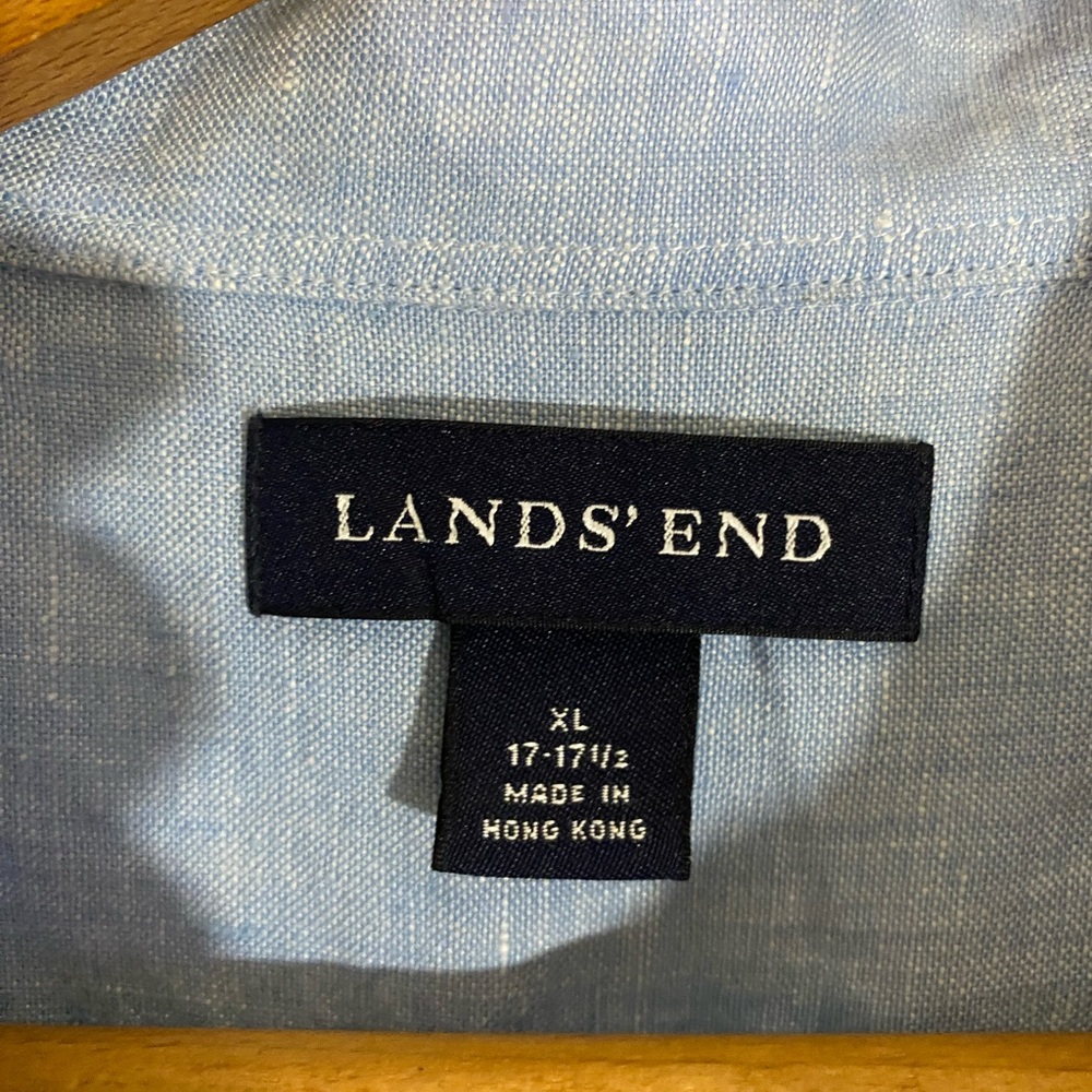 Lands End Linen Blue Short Sleeve button down collar. Sz XL - Picture 2 of 12